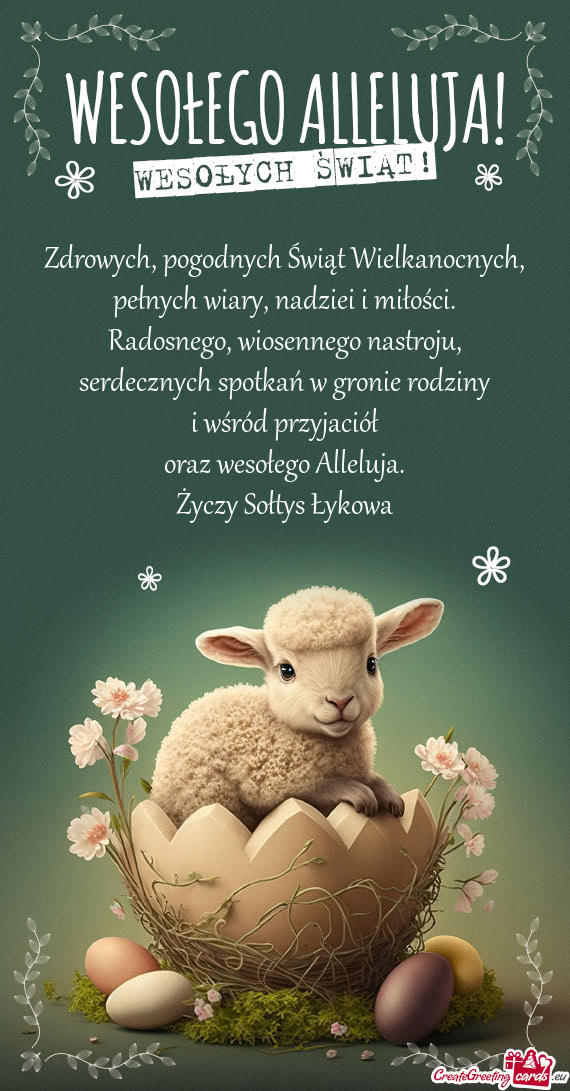 Zdrowych, pogodnych Świąt Wielkanocnych,  pełnych wiary, nadziei i