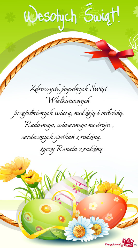 Zdrowych, pogodnych Świąt Wielkanocnych  przepełnionych wiarą, nadzieją i