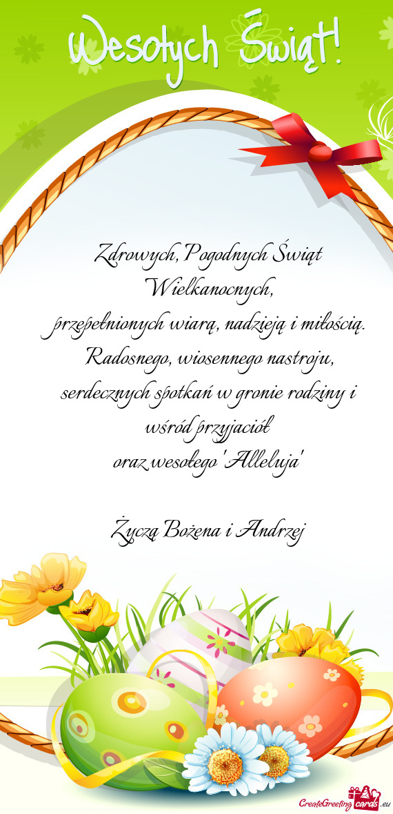 Zdrowych, Pogodnych Świąt Wielkanocnych,  przepełnionych wiarą, nadzieją