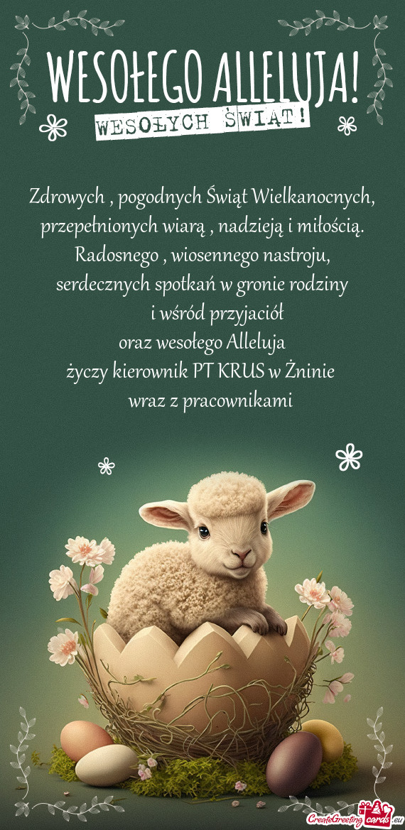 Zdrowych , pogodnych Świąt Wielkanocnych,  przepełnionych wiarą ,