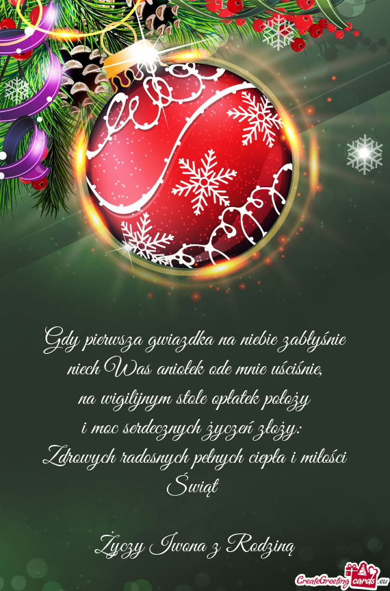 Zdrowych radosnych pełnych ciepła i miłości Świąt  Iwona z Rodziną