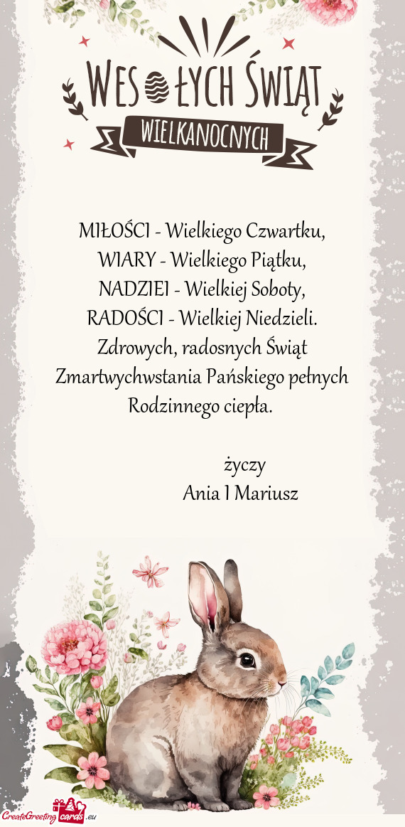 Zdrowych, radosnych Świąt Zmartwychwstania Pańskiego pełnych Rodzinnego ciepła