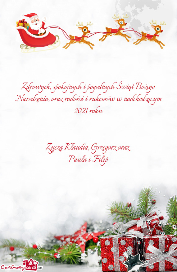 Zdrowych, spokojnych i pogodnych Świąt Bożego Narodzenia, oraz radości i sukcesów w nadchodząc