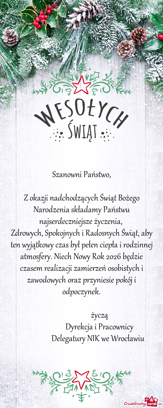 Zdrowych, Spokojnych i Radosnych Świąt, aby ten wyjątkowy czas był pełen ciepła i rodzinnej at