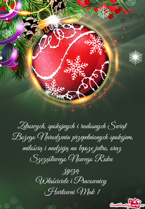 Zdrowych, spokojnych i radosnych Świąt Bożego Narodzenia przepełnionych spokojem, miłością i