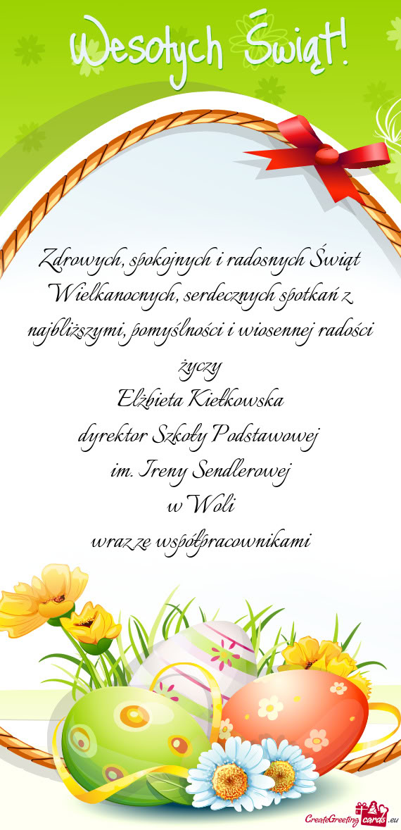 Zdrowych, spokojnych i radosnych Świąt Wielkanocnych, serdecznych spotkań z najbliższymi, pomyś