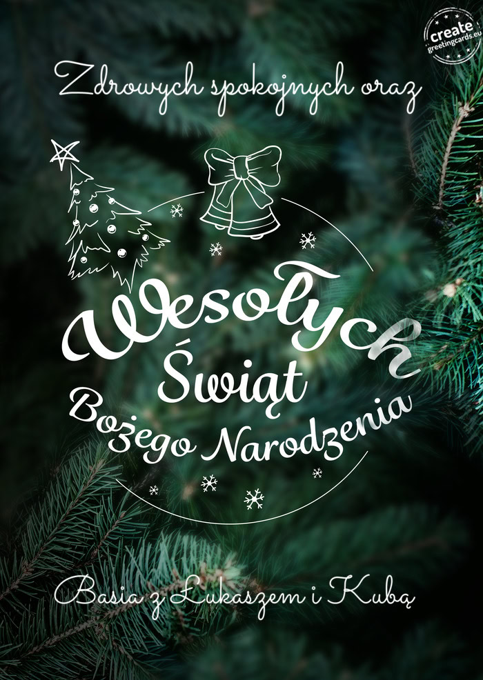Zdrowych spokojnych oraz Wesołych Świat Bożego Narodzenia Basia z Łukaszem i Kubą