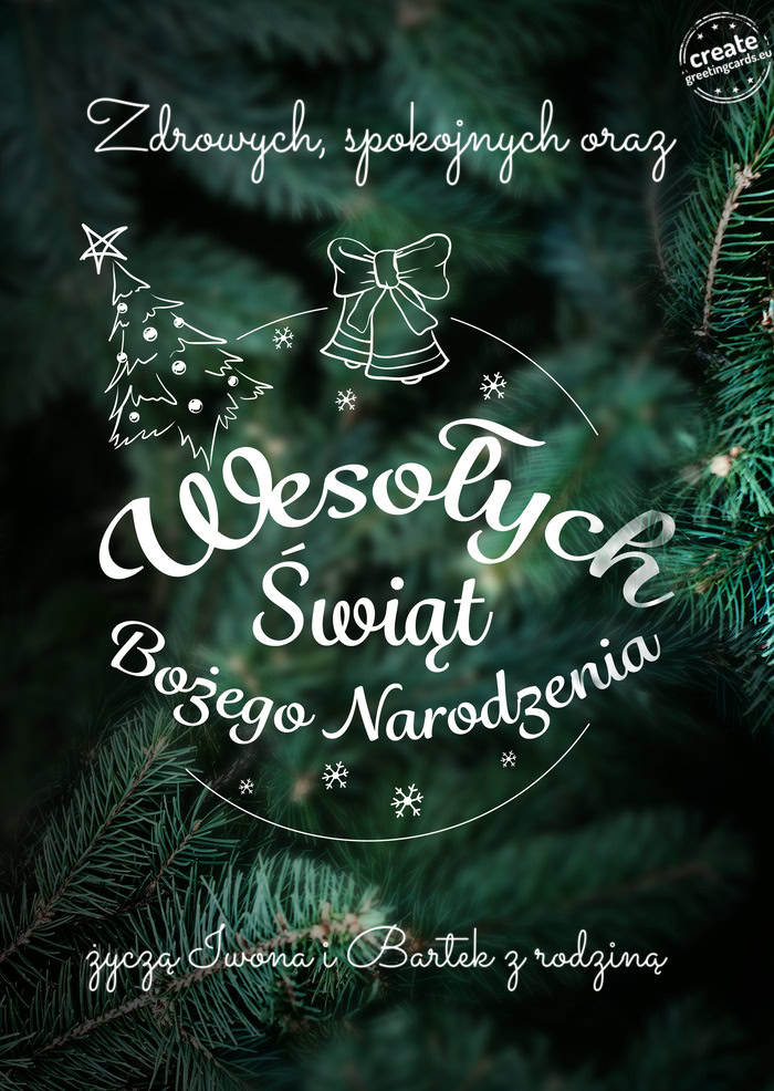 Zdrowych, spokojnych oraz Wesołych Świat Bożego Narodzenia życzą Iwona i Bartek z rodziną
