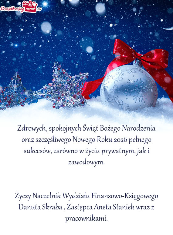 Zdrowych, spokojnych Świąt Bożego Narodzenia oraz szczęśliwego Nowego Roku 2026 pełnego sukces
