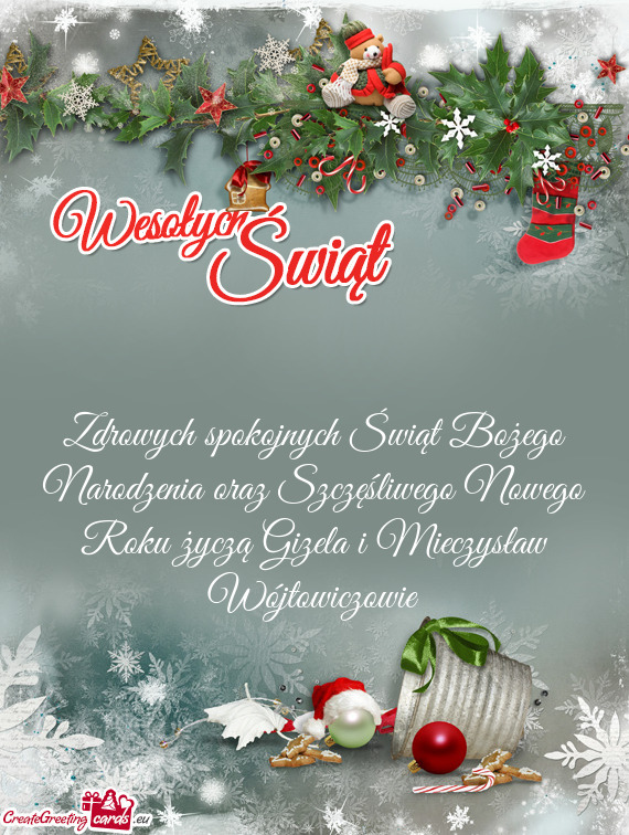 Zdrowych spokojnych Świąt Bożego Narodzenia oraz Szczęśliwego Nowego Roku życzą Gizela i Miec