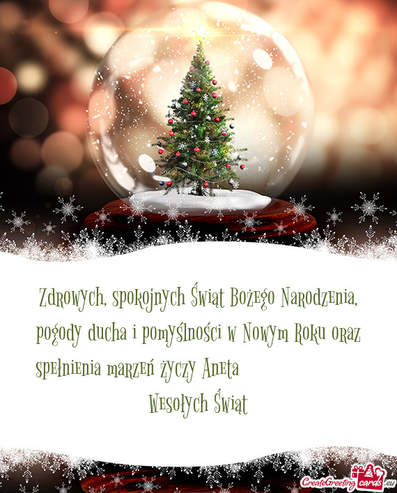Zdrowych, spokojnych Świąt Bożego Narodzenia, pogody ducha i pomyślności w Nowym Roku oraz spe