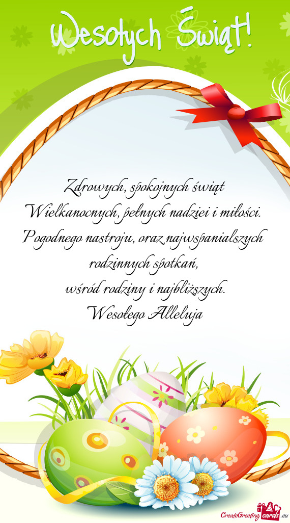 Zdrowych, spokojnych świąt Wielkanocnych, pełnych nadziei i miłości.