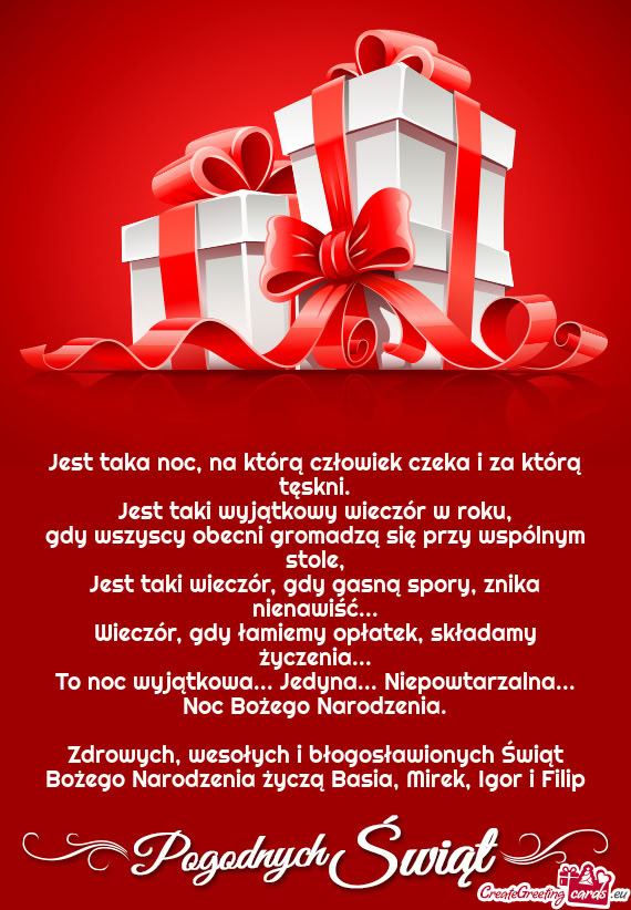 Zdrowych, wesołych i błogosławionych Świąt Bożego Narodzenia życzą Basia, Mirek, Igor i Fili