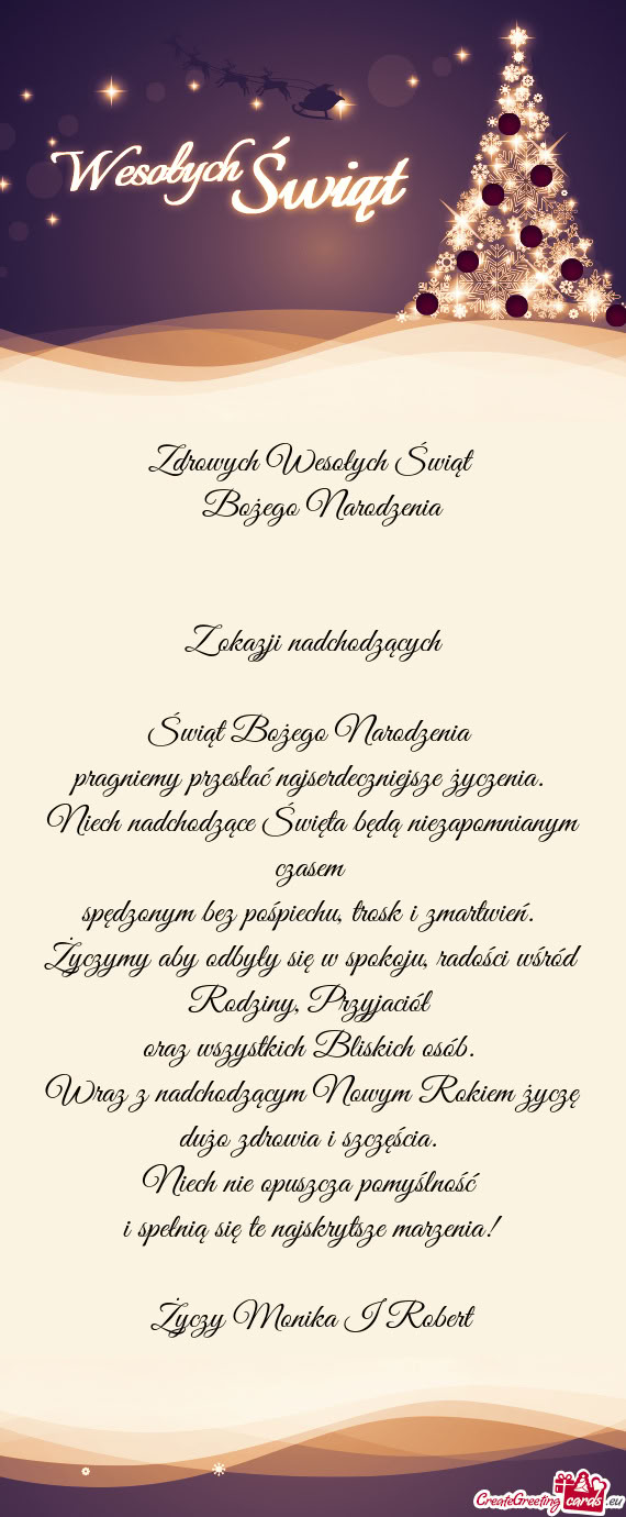 Zdrowych Wesołych Świąt  Bożego Narodzenia  Z okazji nadchodzących Świąt Bożego