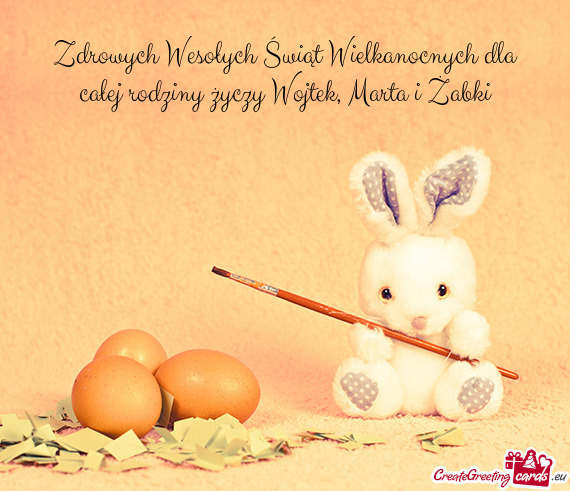 Zdrowych Wesołych Świąt Wielkanocnych dla całej rodziny Wojtek, Marta i Żabki