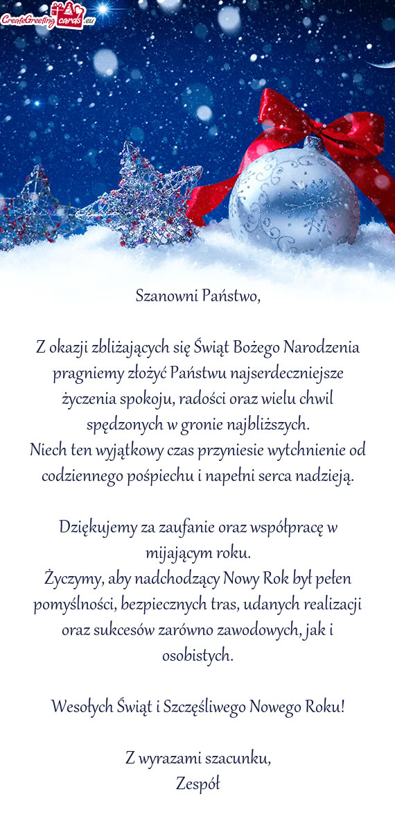 Ze życzenia spokoju, radości oraz wielu chwil spędzonych w gronie najbliższych