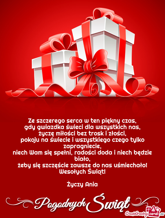 Żeby się szczęście zawsze do nas uśmiechało! Wesołych Świąt! Ania