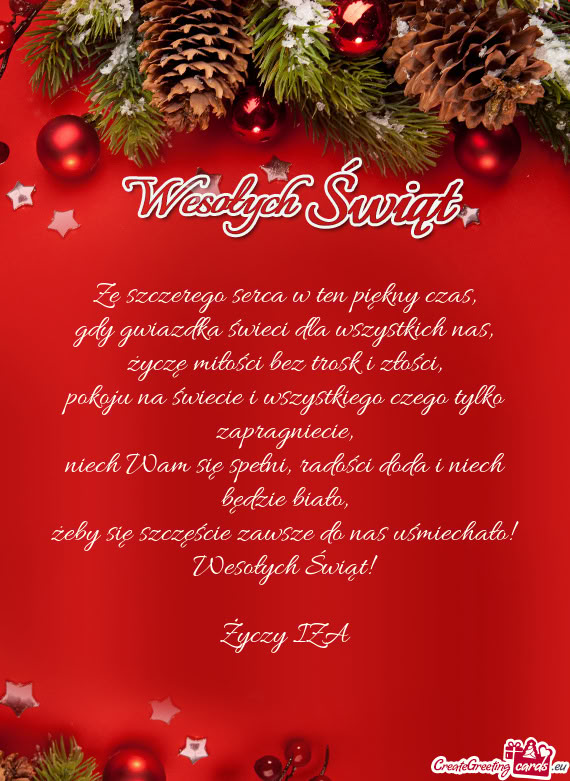 Żeby się szczęście zawsze do nas uśmiechało! Wesołych Świąt! IZA