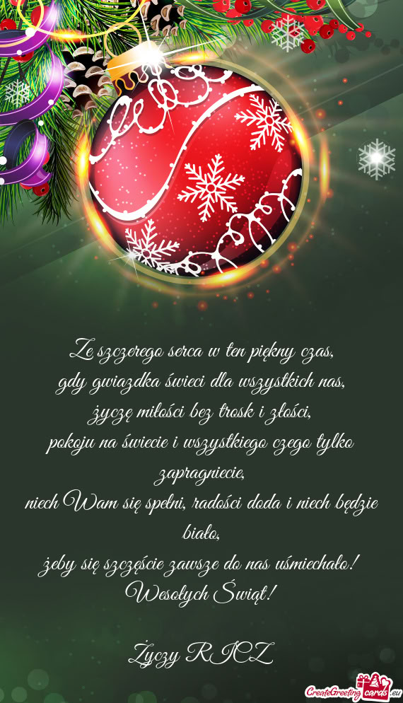 Żeby się szczęście zawsze do nas uśmiechało! Wesołych Świąt! RICZ