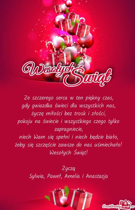 Żeby się szczęście zawsze do nas uśmiechało! Wesołych Świąt! Życzą Sylwia