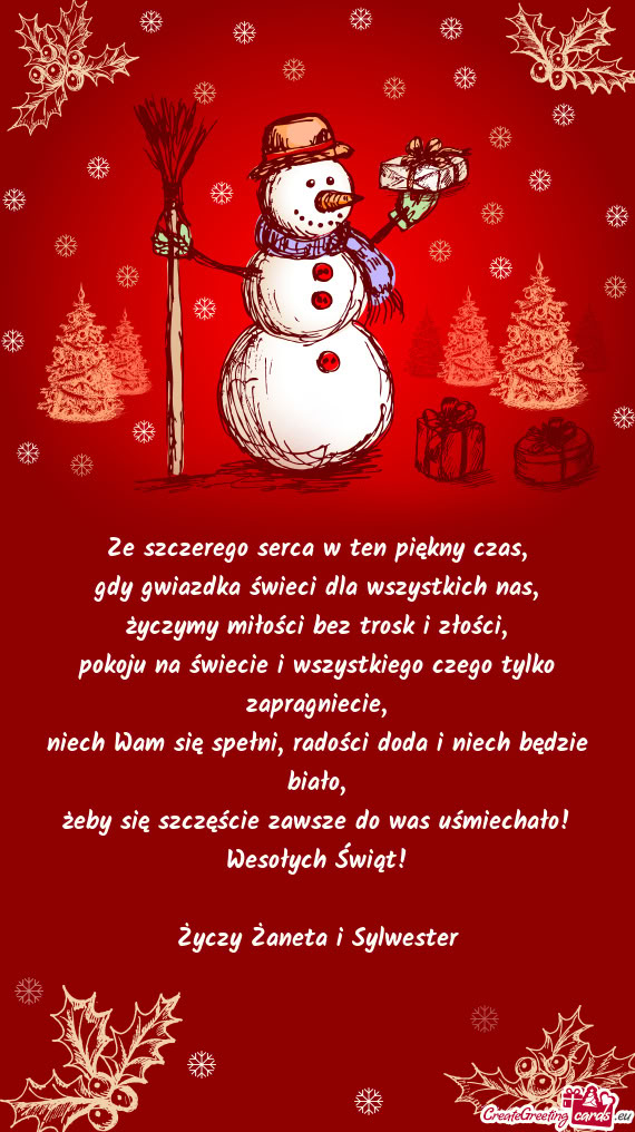 Żeby się szczęście zawsze do was uśmiechało! Wesołych Świąt! Żaneta i Sylwest