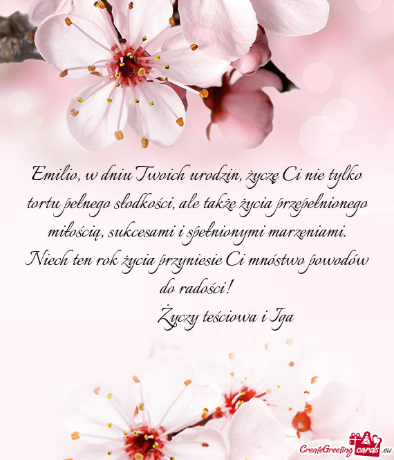 Zepełnionego miłością, sukcesami i spełnionymi marzeniami. Niech ten rok życia przyniesie Ci m