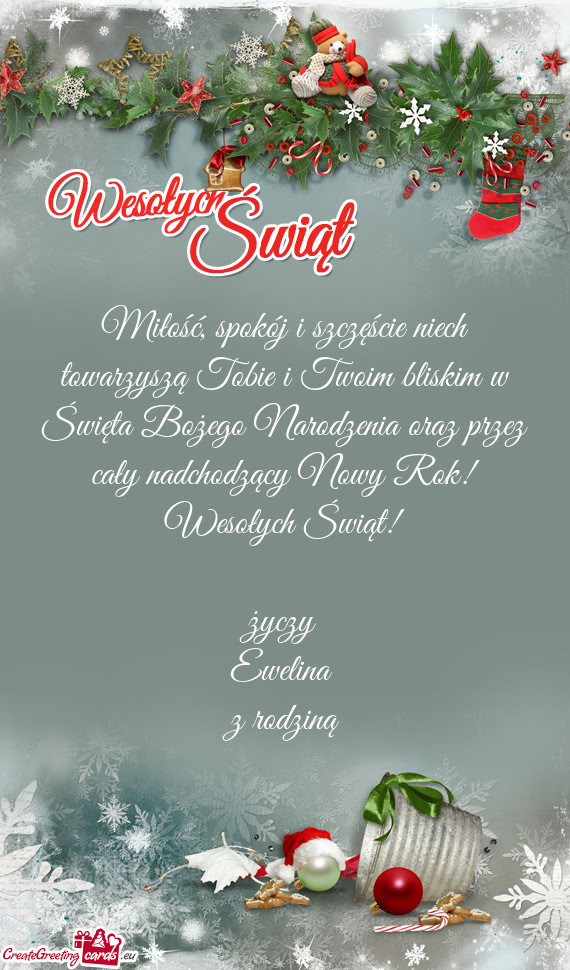 Zez cały nadchodzący Nowy Rok! Wesołych Świąt!  Ewelina z rodziną