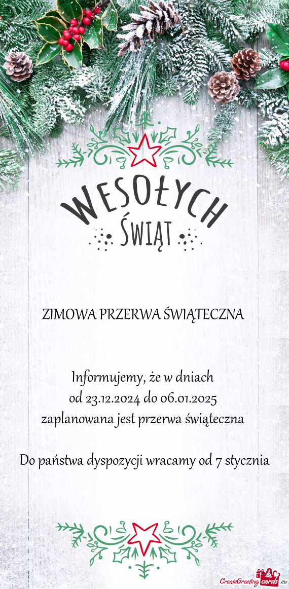 ZIMOWA PRZERWA ŚWIĄTECZNA