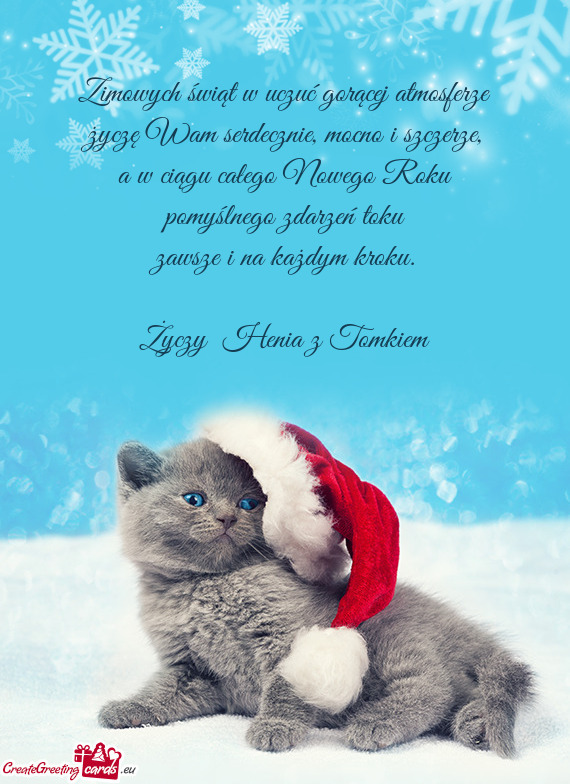 Zimowych świąt w uczuć gorącej atmosferze  życzę Wam serdecznie, mocno i