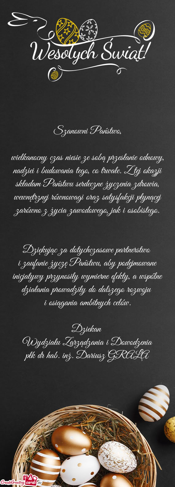 Zji składam Państwu serdeczne życzenia zdrowia, wewnętrznej równowagi oraz satysfakcji płynąc