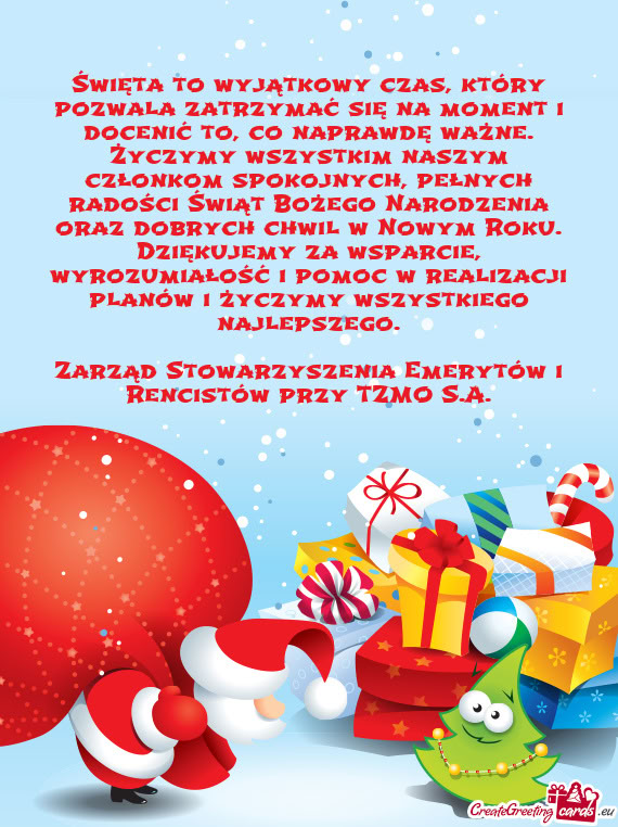 Żne. Życzymy wszystkim naszym członkom spokojnych, pełnych radości Świąt Bożego Narodzenia o