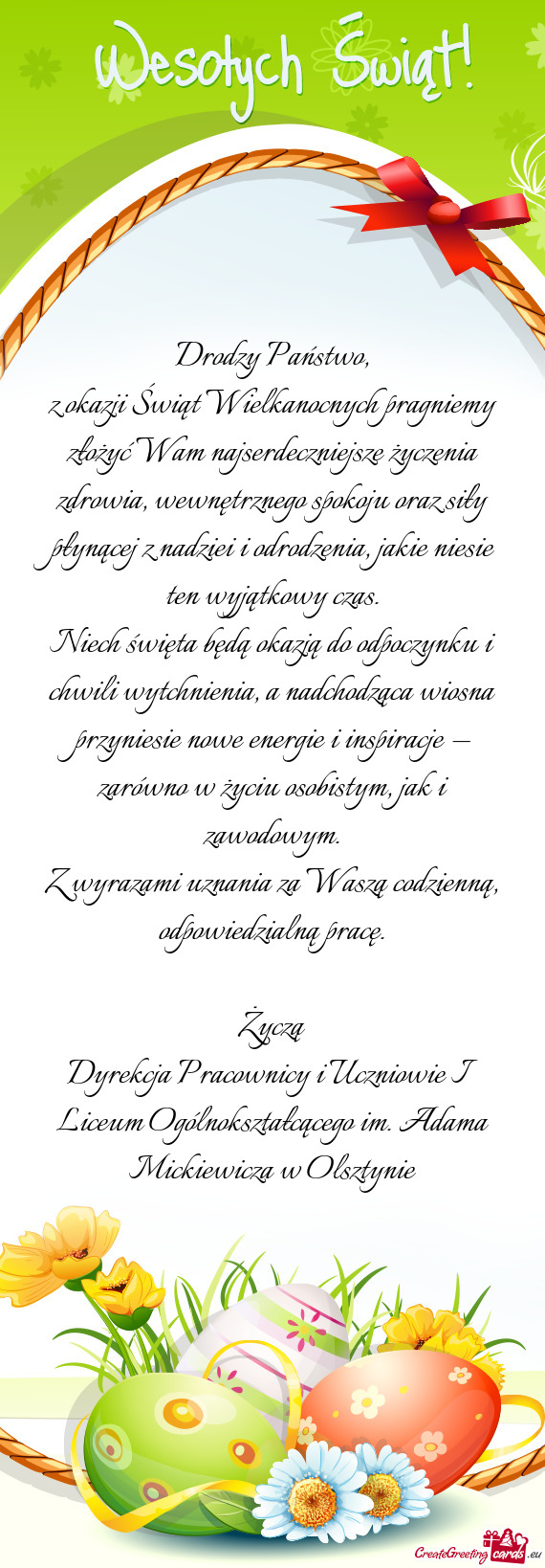 Znego spokoju oraz siły płynącej z nadziei i odrodzenia, jakie niesie ten wyjątkowy czas