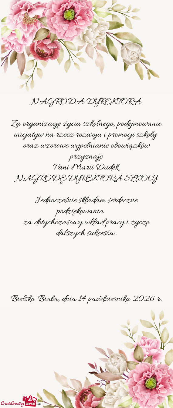 Zorowe wypełnianie obowiązków przyznaję
