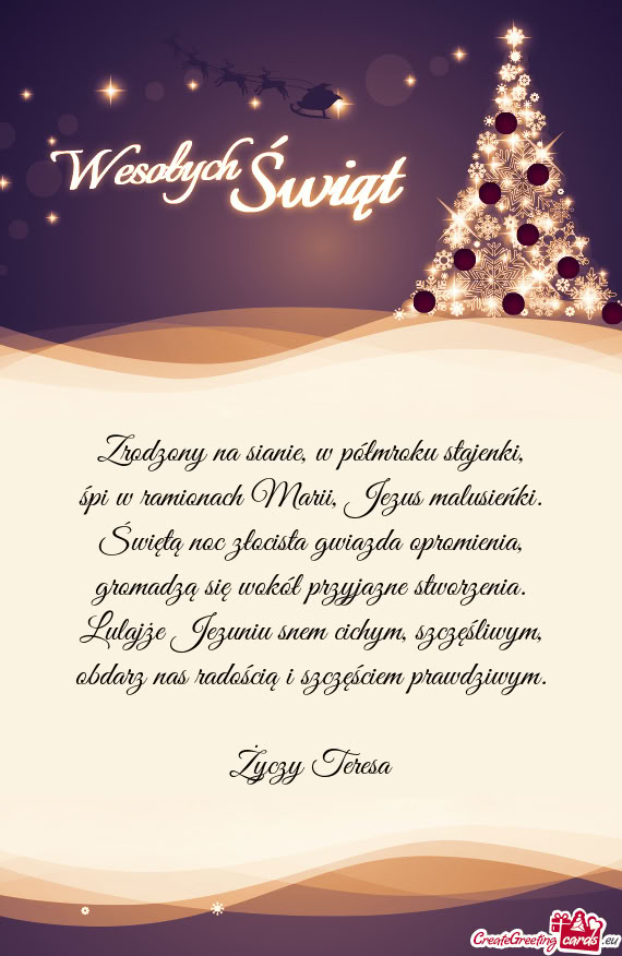 Zrodzony na sianie, w półmroku stajenki,  śpi w ramionach Marii, Jezus