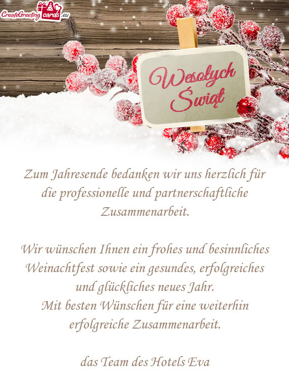 Zum Jahresende bedanken wir uns herzlich für die professionelle und partnerschaftliche Zusammenarbe