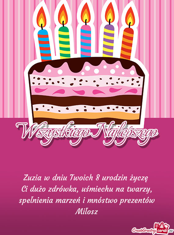 Zuzia w dniu Twoich 8 urodzin życzę