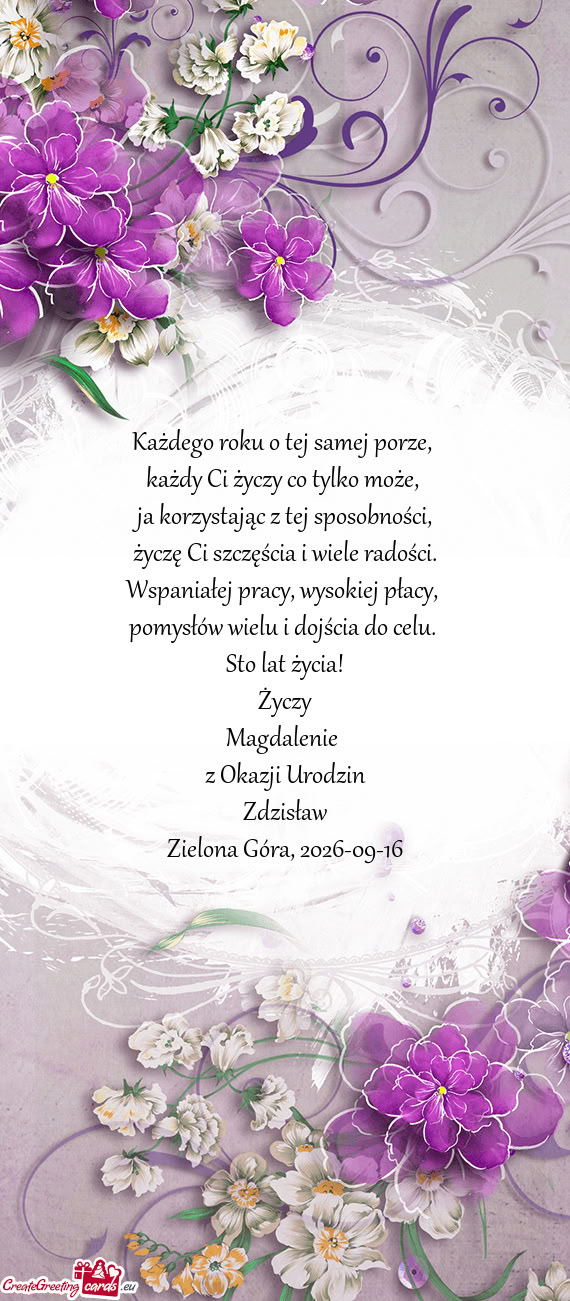 Życia! Życzy Magdalenie