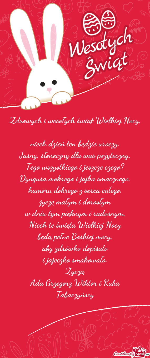 Życzą Ada Grzegorz Wiktor i Kuba Tabaczyńscy