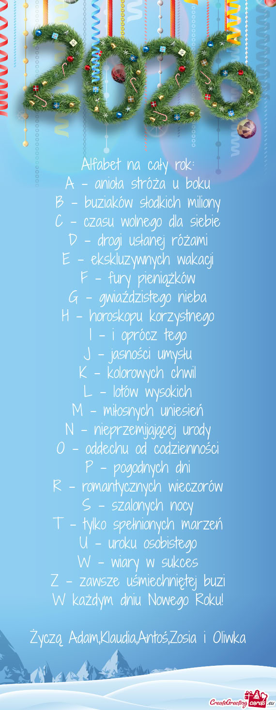 Życzą Adam,Klaudia,Antoś,Zosia i Oliwka