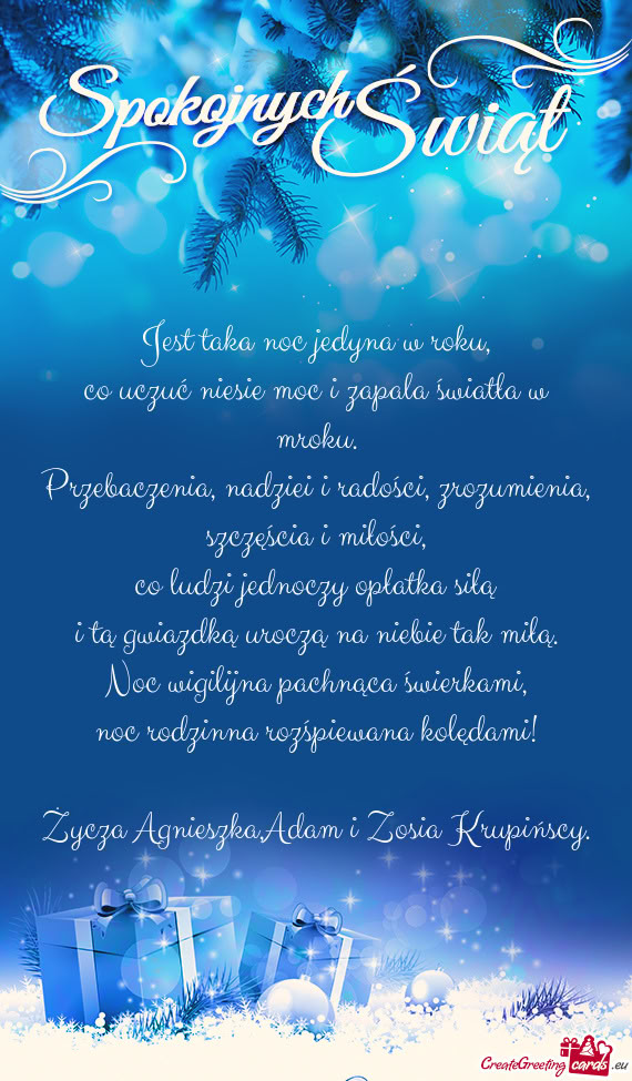 Życza Agnieszka,Adam i Zosia Krupińscy
