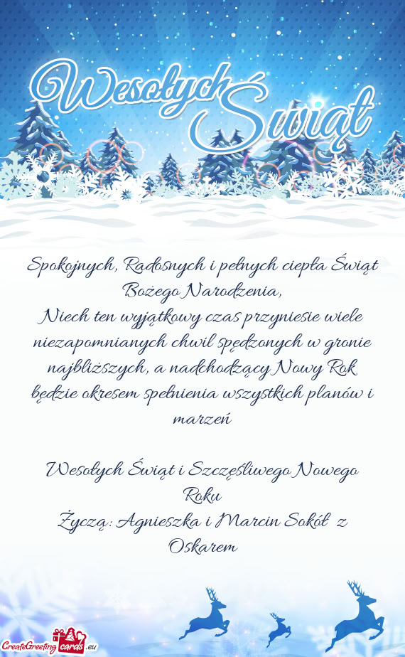 Życzą: Agnieszka i Marcin Sokół z Oskarem