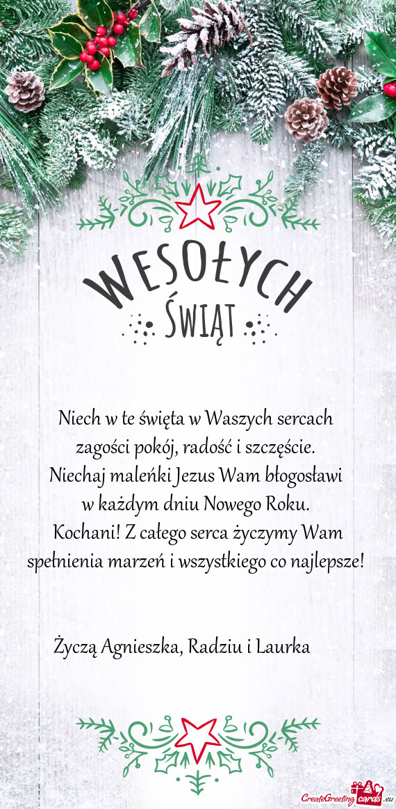 Życzą Agnieszka, Radziu i Laurka 🎄🌲⭐