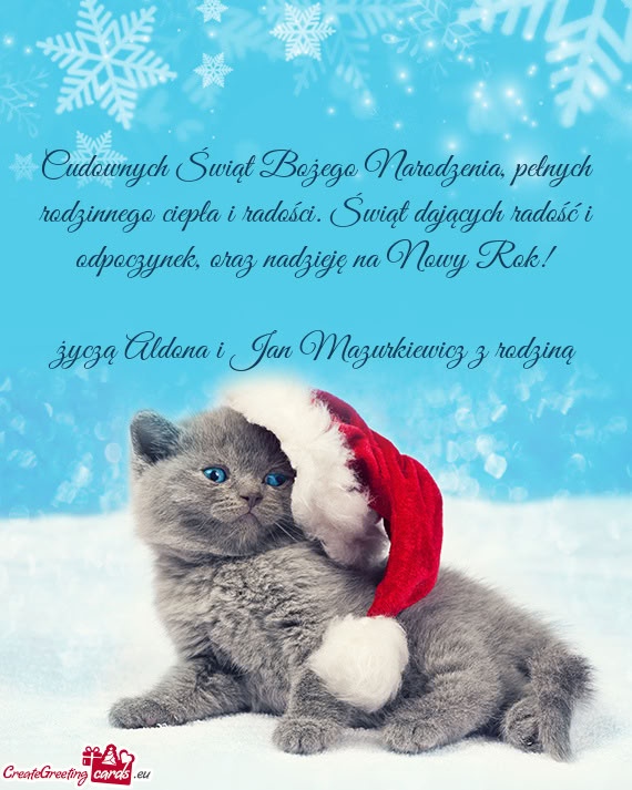 Życzą Aldona i Jan Mazurkiewicz z rodziną