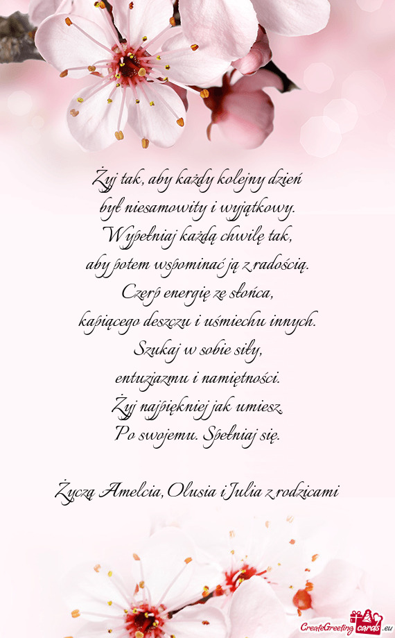 Życzą Amelcia, Olusia i Julia z rodzicami