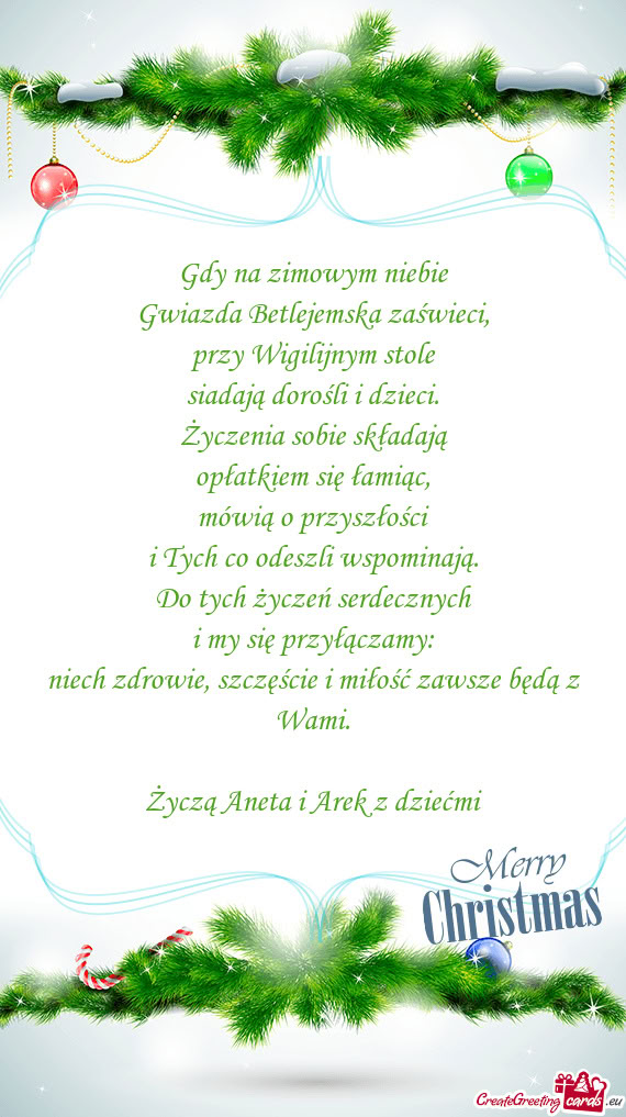 Życzą Aneta i Arek z dziećmi