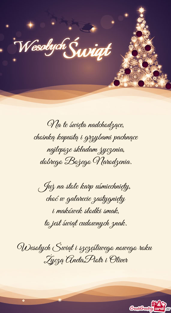 Życzą Aneta,Piotr i Oliver