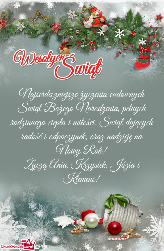 Życzą Ania, Krzysiek, Józia i Klemens