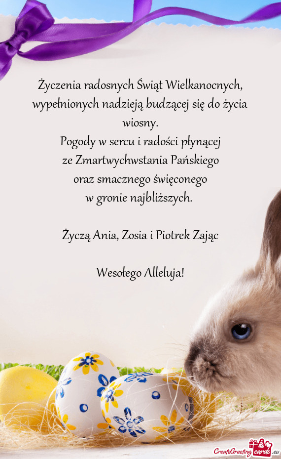 Życzą Ania, Zosia i Piotrek Zając