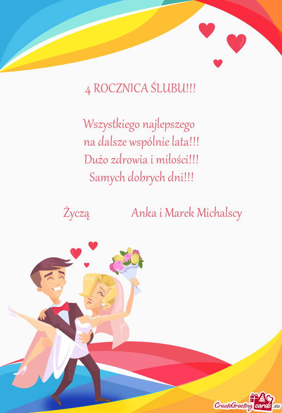 Życzą     Anka i Marek Michalscy