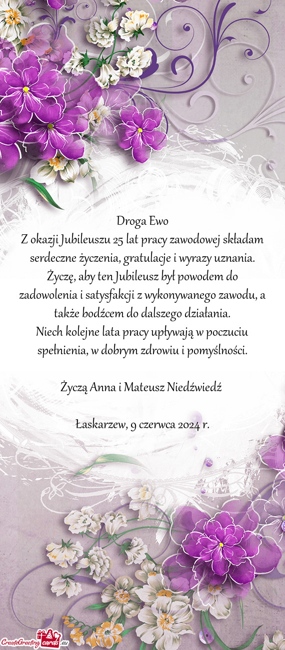 Życzą Anna i Mateusz Niedźwiedź